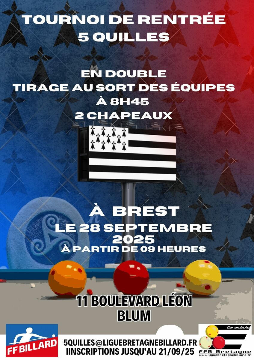 Tournoi de rentrée 5 Quilles en double à l'Académie 